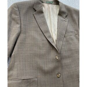 L RALPH LAUREN Men's Sport Coat 46L Plaid, Window Pane 100% Wool Made in Canada